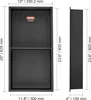 A diagram showing the dimensions of a black recessed shelf unit. Podgląd zdjęcia produktu