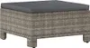A square ottoman with a dark gray cushion on top, made of woven gray material, and supported by four short legs. Produktbild-Vorschau