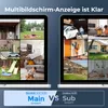 Two laptops displaying multiple camera feeds, comparing Reolink WiFi NVR with Main stream to Other NVR with Sub stream. Produktbild-Vorschau