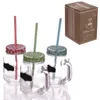 3 tlg. Set Trinkgläser mit Henkel, Deckel & Strohhalm Glas Produktbild-Vorschau 2