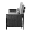 Side view of a gray outdoor sofa with woven sides and light gray cushions. Podgląd zdjęcia produktu
