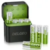 A set of AA lithium batteries and their charging case are displayed on a white background. Produktbild-Vorschau