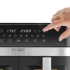 A hand is shown pressing a button on the control panel of an air fryer. Produktbild-Vorschau
