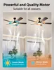 A split image showing a ceiling fan in two modes: summer and winter. Produktbild-Vorschau