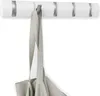 A white coat rack with silver accents is mounted on a white wall. A gray bag is hanging from one of the hooks. Podgląd zdjęcia produktu