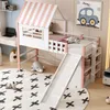 A child's bedroom with a loft bed featuring a slide and a house-like structure. Náhled obrázku produktu