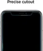 A close-up view of the top of a smartphone screen protector, highlighting the precise cutout for the notch. Produktbild-Vorschau