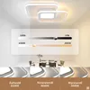 A modern ceiling light fixture with adjustable brightness and color temperature settings, shown in a room setting and with close-ups of its lighting effects. Produktbild-Vorschau