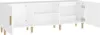 An open white TV cabinet with wooden legs and handles, shown from the front. Anteprima dell’immagine prodotto