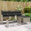 Gartensofa in L-Form mit Tisch und Kissen Hellgrau Poly Produktbild-Vorschau 2