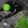 Close-up of a lawnmower blade with grass and a green circular icon indicating speed. Produktbild-Vorschau