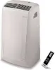 A white Delonghi Pinguino air conditioner and its remote control are shown against a white background. Produktbild-Vorschau