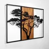 A metal wall art depicting an acacia tree silhouette against a wooden panel, framed by a black border. Anteprima dell’immagine prodotto