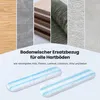 A collage of different flooring materials and two mop heads, with text overlay. Produktbild-Vorschau