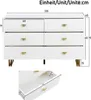 A diagram showing the dimensions of a white dresser with gold accents. Anteprima dell’immagine prodotto