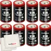 A collection of eight batteries and two protective cases arranged on a white background. Produktbild-Vorschau