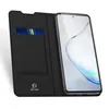 A black flip case for a smartphone is shown open, with the phone inside and a card in a slot. Podgląd zdjęcia produktu