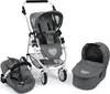 A doll's stroller, bassinet, and car seat are displayed against a white background. Produktbild-Vorschau