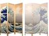 Two folding screens with the Japanese woodblock print "The Great Wave off Kanagawa" are displayed side-by-side against a white background. Anteprima dell’immagine prodotto
