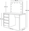 A line drawing diagram of a white vanity table with a lighted mirror and dimensions indicated. Produktbild-Vorschau