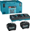 A product shot of a Makita power source kit including a storage case, a dual battery charger, and two batteries. Produktbild-Vorschau
