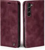 A burgundy flip case for a Samsung Galaxy S23+ phone, shown from the front and back. Produktbild-Vorschau