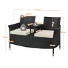 A diagram showing the dimensions of a two-seater outdoor sofa with a table and cushions. Produktbild-Vorschau