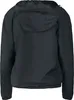 The back view of a black hooded windbreaker jacket. Produktbild-Vorschau