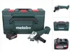 A Metabo angle grinder set including the grinder, a battery, and a storage case, displayed on a white background. Podgląd zdjęcia produktu