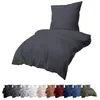A dark gray duvet cover and pillowcase are shown on a white background, with a row of other bedding sets in various colors displayed below. Produktbild-Vorschau