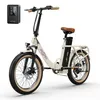 A white electric bicycle with a black display unit and brown seat, shown against a white background. Produktbild-Vorschau