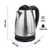 A silver electric kettle with dimensions and capacity indicated by overlays. Anteprima dell’immagine prodotto