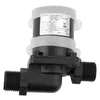 A close-up studio shot of a black DC water pump with white accents and a label. Voir les images du produit