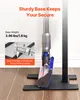 A vacuum cleaner stand with a vacuum cleaner attached, showing its base weight and thickness. Voir les images du produit