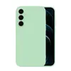 A light green phone case is shown on a white background, with a portion of a smartphone screen visible on the right side. Produktbild-Vorschau