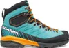 Scarpa Mescalito TRK GTX Wmn Trekking Schuhe in Türkis und Schwarz mit orangefarbenen Schnürsenkeln. Produktbild-Vorschau