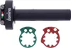 A black motorcycle throttle grip with two colored inserts (green and red) displayed on a white background. Produktbild-Vorschau