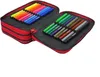 A red pencil case with multiple compartments, filled with colorful markers, is shown against a white background. Náhled obrázku produktu