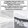 A collage of images showing a pillow with a zipper and loose filling, accompanied by descriptive text. Produktbild-Vorschau