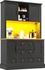 A dark gray hutch-style cabinet with a bright yellow interior, displaying various kitchen items and bottles. Podgląd zdjęcia produktu