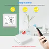 A marketing image showing a smart thermostat, a Zigbee gateway, and a smartphone, with icons representing different rooms. Produktbild-Vorschau