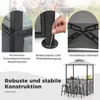 Collage of images showing details of a garden bar set and a lifestyle shot of people in the background. Náhled obrázku produktu