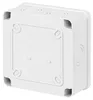 A white electrical junction box shown from a three-quarter angle. Produktbild-Vorschau