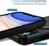 Close-up of a black phone case, showing its protective features for the screen and camera. Produktbild-Vorschau