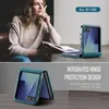 A woman is sitting at a table with a notebook and pen, while a phone case is displayed next to it. The second image shows a close-up of the phone case. Produktbild-Vorschau