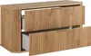 A wooden bathroom cabinet with two drawers, one of which is open. Voir les images du produit