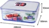 A clear plastic food storage container with a blue lid, filled with tomatoes. Produktbild-Vorschau