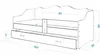 A line drawing of a children's bed with dimensions indicated. Náhled obrázku produktu