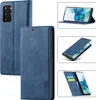 Collage of images showing a blue leather phone case for a Samsung Galaxy S20 FE. Produktbild-Vorschau