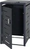A dark gray metal trash can enclosure with one door open, revealing the interior. The enclosure has a slatted design on the sides and the door. Anteprima dell’immagine prodotto